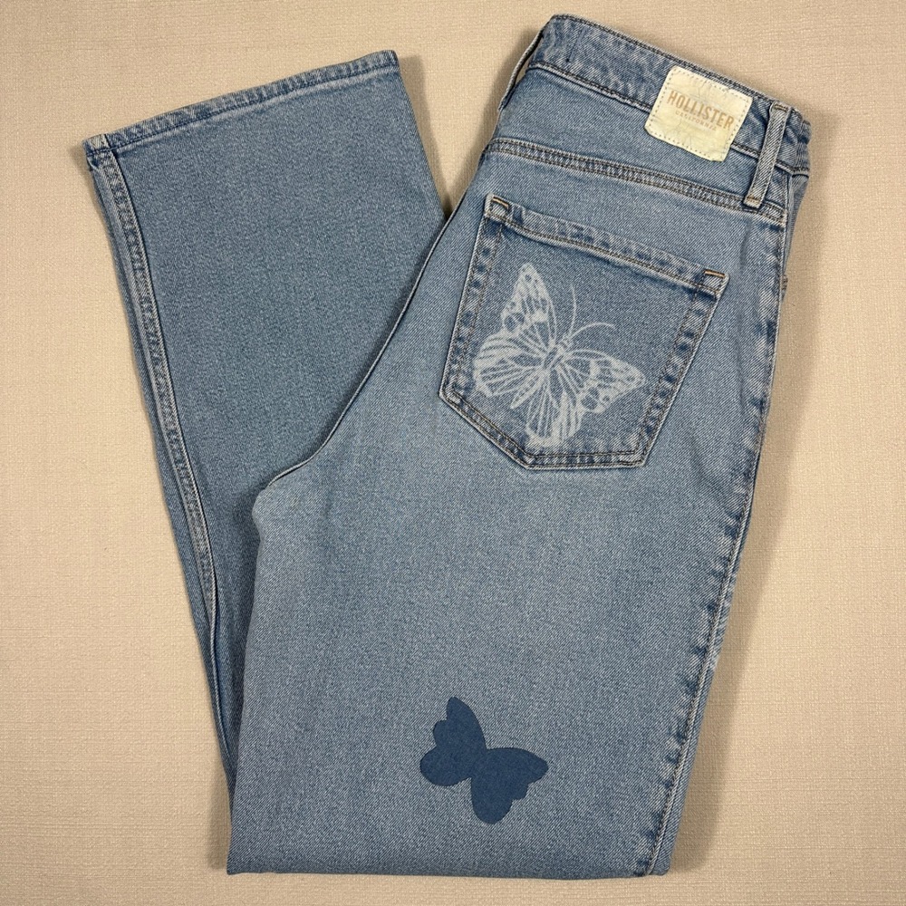 Hollister Dad Jeans Womens 11R Blue Butterfly Print Ultra High Rise